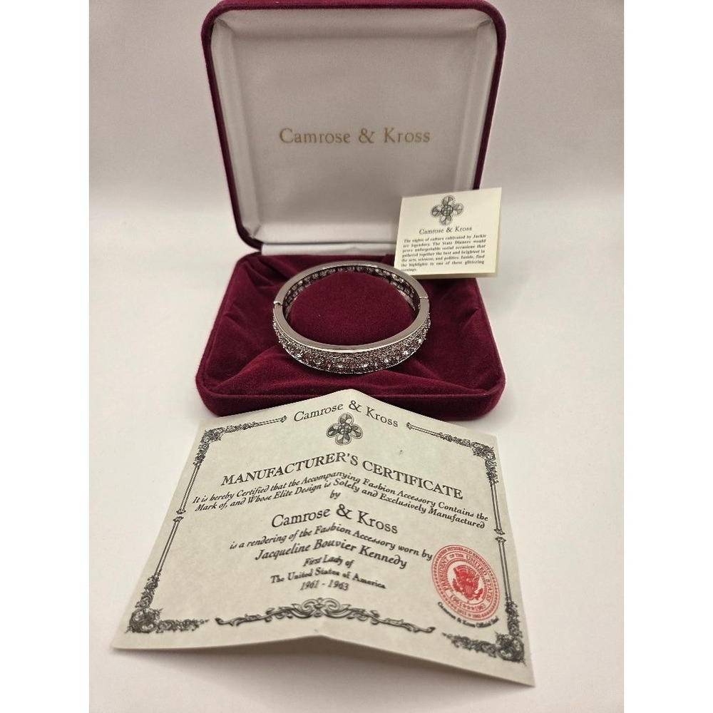 JBK Jackie Kennedy Camrose & Kross Rhinestone Crystal Hinged Bangle Bracelet